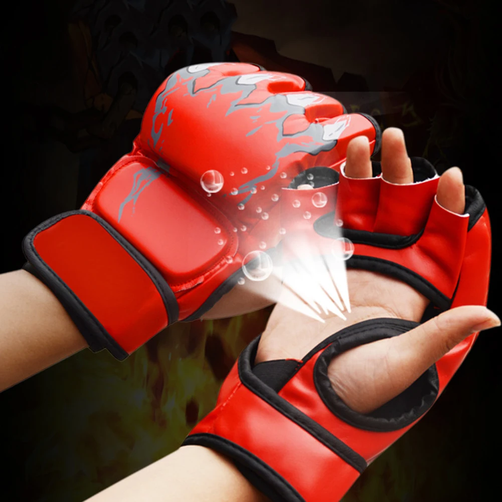 Для женщин и мужчин утолщенные Боксерские перчатки с полупальцами ММА Sanda пробивные профессиональные боевые Муай Тай кикбоксерские