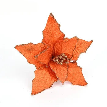 

10pcs DIY Cuttings Artificial Bright powder Hollow Flower Glitter Poinsettia Home Ornament Festival Christmas Tree Decor Wedding
