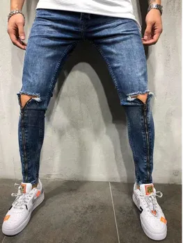 

Styles Men Stretchy Skinny Biker Slim Fit Denim Men Multi-pocket zipper pencil Pants men casual jeans fashion Casual Trousers
