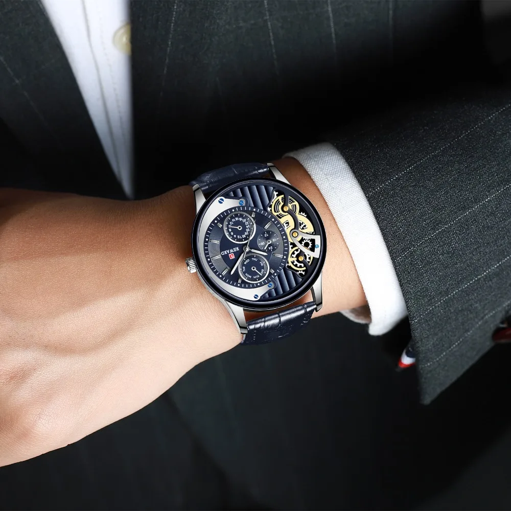 Stylish REWARD Skeleton Design 3 Dial Luxury Quartz Watches