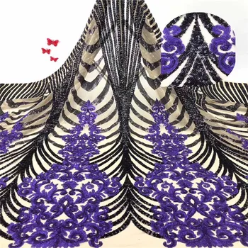 

Purple And Black Latest High Quality Net Lace Material African Sequin French Lace Fabric Nigerian Lace Fabrics For Wedding 2019