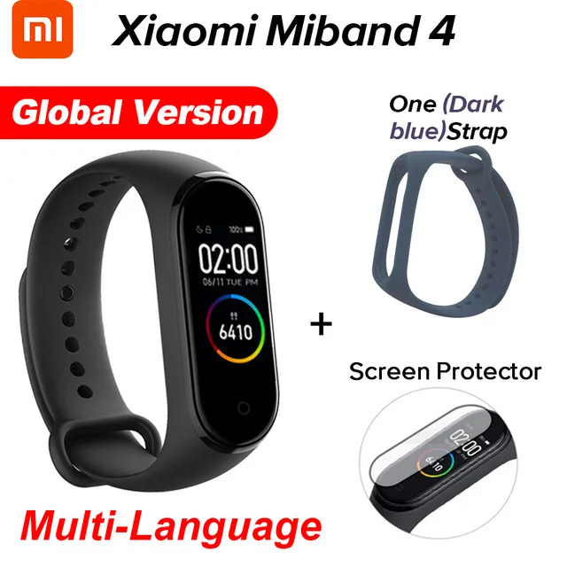 Glo Dak Blue N Film Xiaomi Mi-браслет 4 новейший Xiaomi Mi-браслет 4 браслет 3 цвета сердечный ритм фитнес 135 мАч цветной экран Bluetooth 5,0 - Цвет: Glo Dak Blue N Film