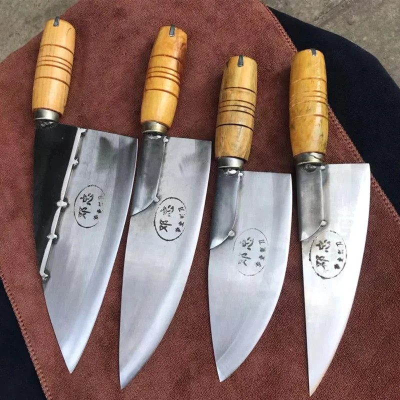 

Handmade Chinese Kitchen Knives High Carbon Forged Kitchen Cleaver Wood Handle Slicing Knife Traditional Cooking Tools