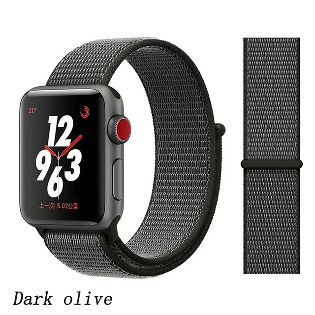 Dark olive Ремешок для наручных часов Apple Watch Series 5/4/3/2/1 38 мм 42 мм мягкий нейлон дышащий сменный ремешок Спортивные петли для наручных часов iwatch серии 40 мм 44 мм - Цвет ремешка: Dark olive
