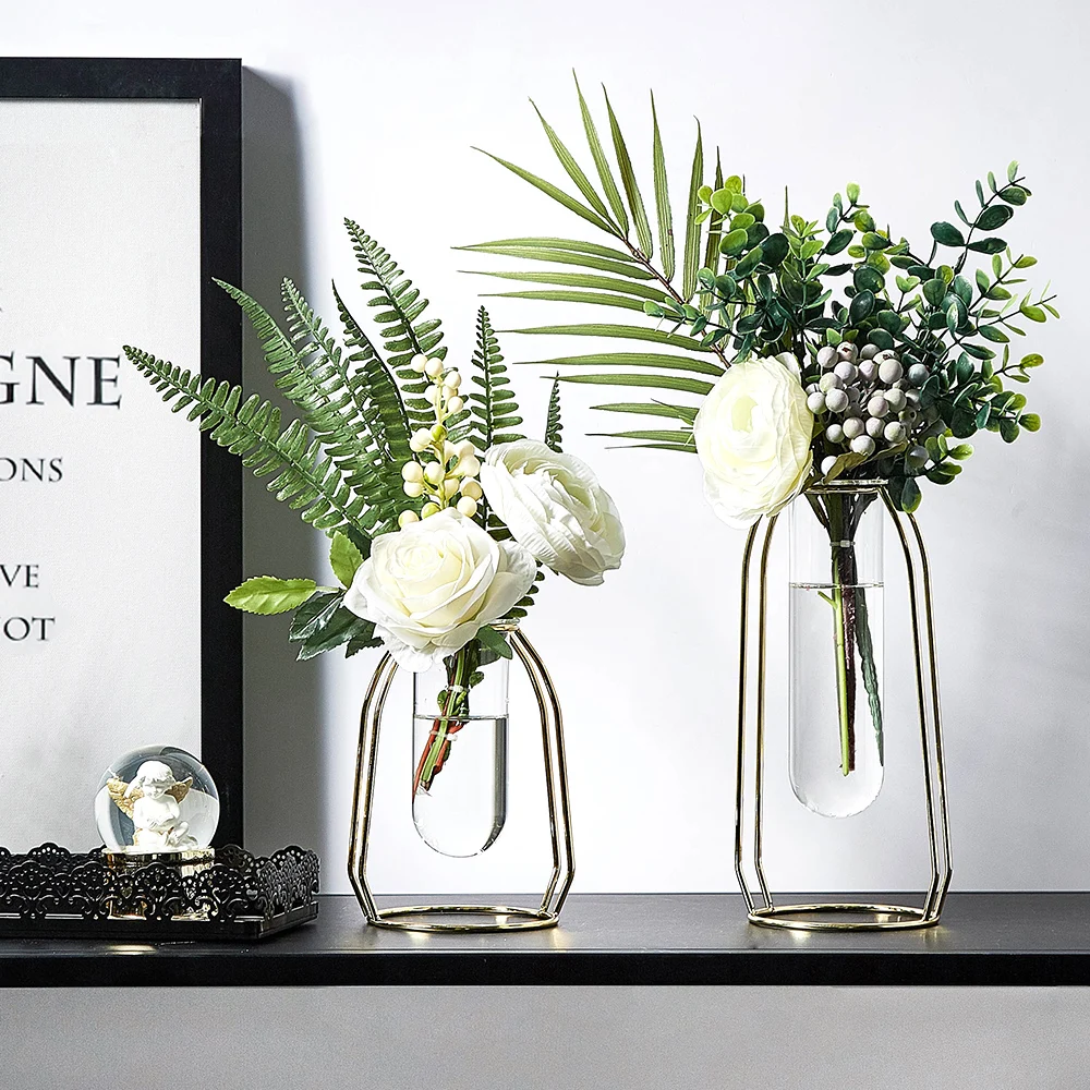 

Nordic Decoration Home Scandinavian Style House Plant Gold-plated Glass Vase Creative Decoration Home Vases Metal Test Tube Vase