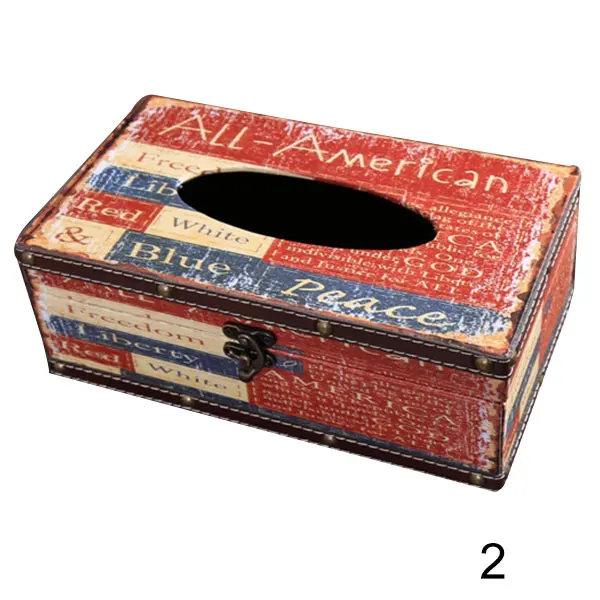 2 Retro American Flag Pattern Home Car Leather Tissue Box PU Case Paper Container Napkin Paper Towel 2019ing - Цвет: 2
