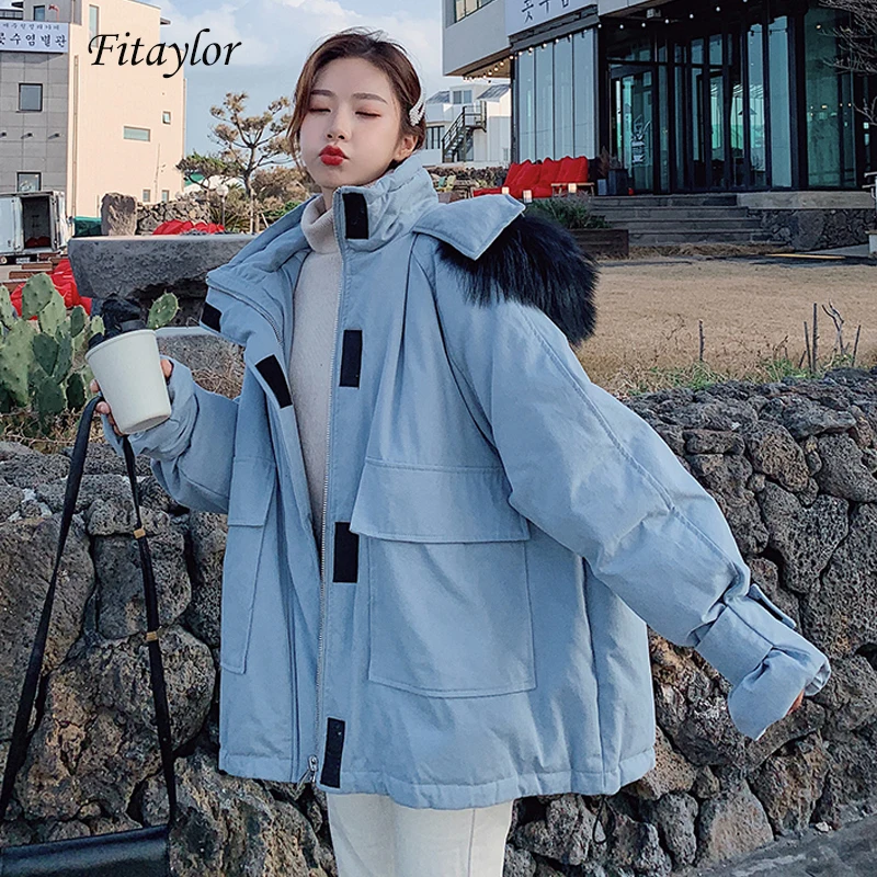 Fitaylor/зимняя женская парка с капюшоном из натурального меха енота на 90% белом