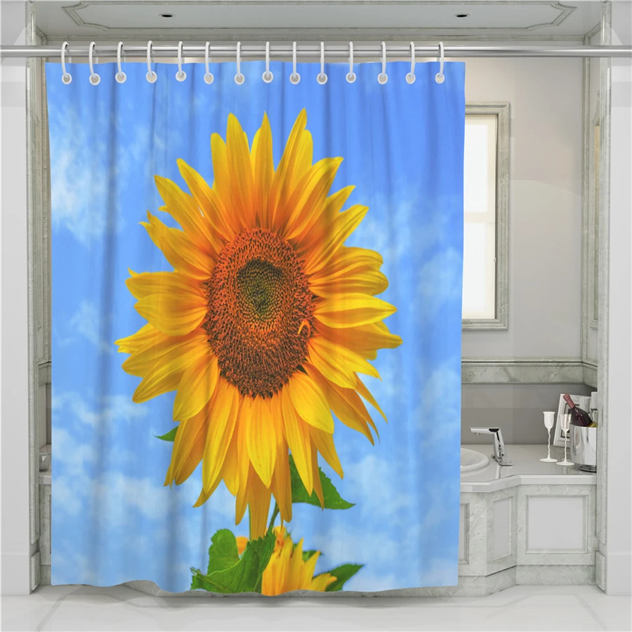 Sunflowers Waterproof Polyester Shower Curtain And Hooks 120x180 Cm 格安販売の