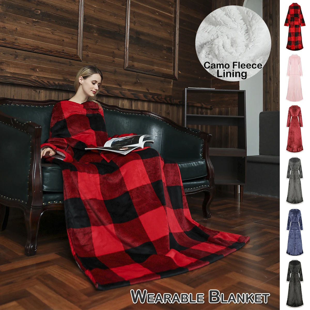 

2022 Wearable Blanket with Sleeves Sherpa Camo Fleece Adult Sweatshirt with Pocket Oversize Warm Thick Sofa Bed Blanket Cover