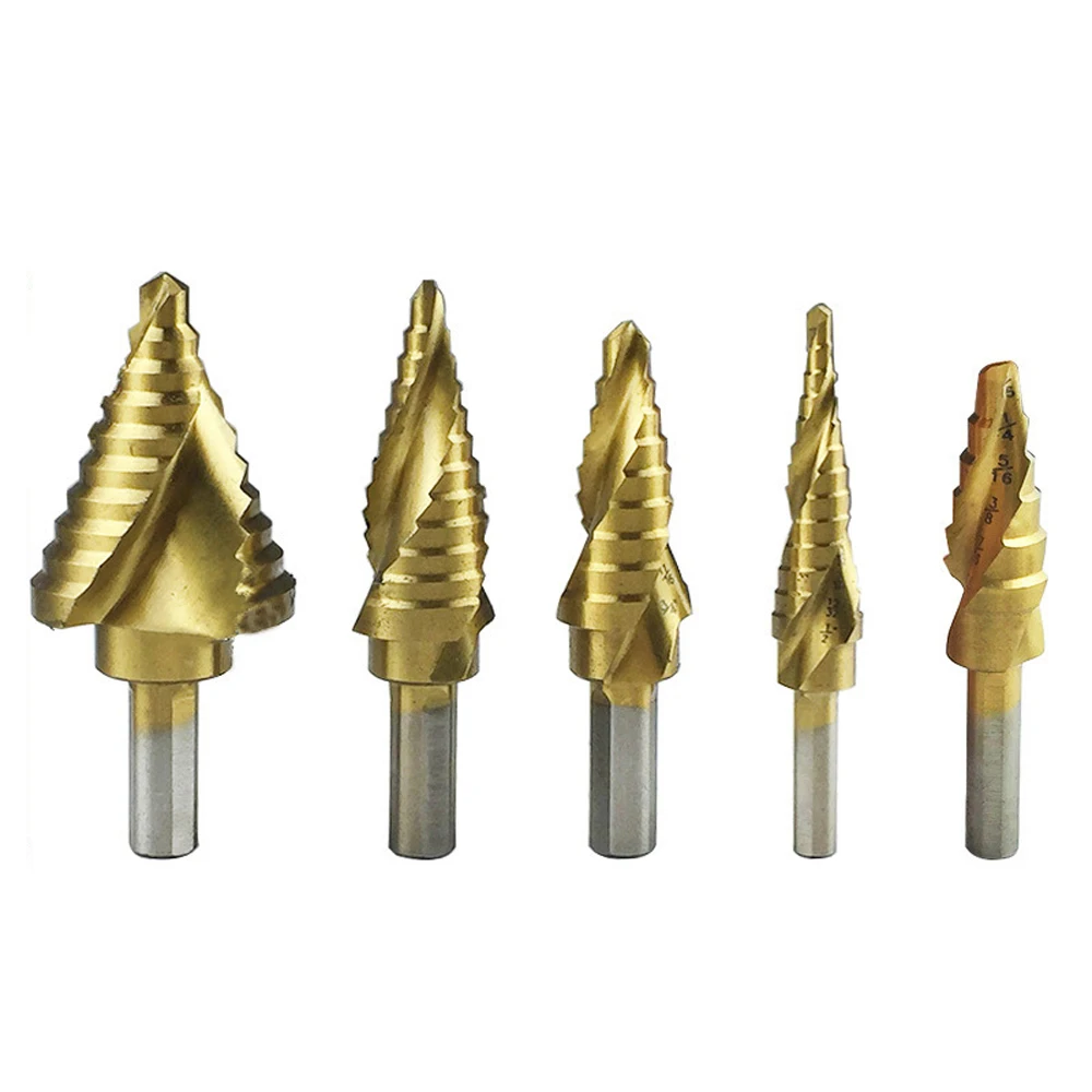 

5pcs High Speed Steel Step Spiral Grooved Step Drill Bit Wood Drill Bit Set Punch Tool Mini Drill Accessories Drills