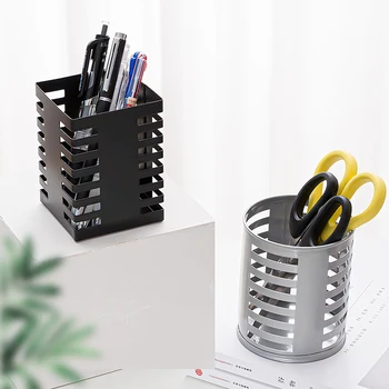 

1 Pc Pencil Holder Round Square Desk Metal Mesh pen holder Pot Cup Case Container Desk Organizer Storage Office Accessories