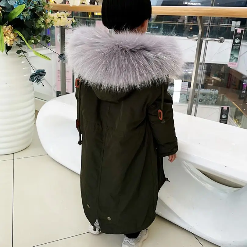 X-Long Plus Size 3-14 Year Children Coat Natural raccoon dog Fur Collar Outerwear Thicker Warm Parka Modis Kids Jacket Y2212