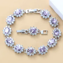 Manny& делла брелок в форме цветка 925 серебряные ювелирные изделия 7 цветов фиолетовый кристалл звено цепи браслет Регулируемая длина 21 см