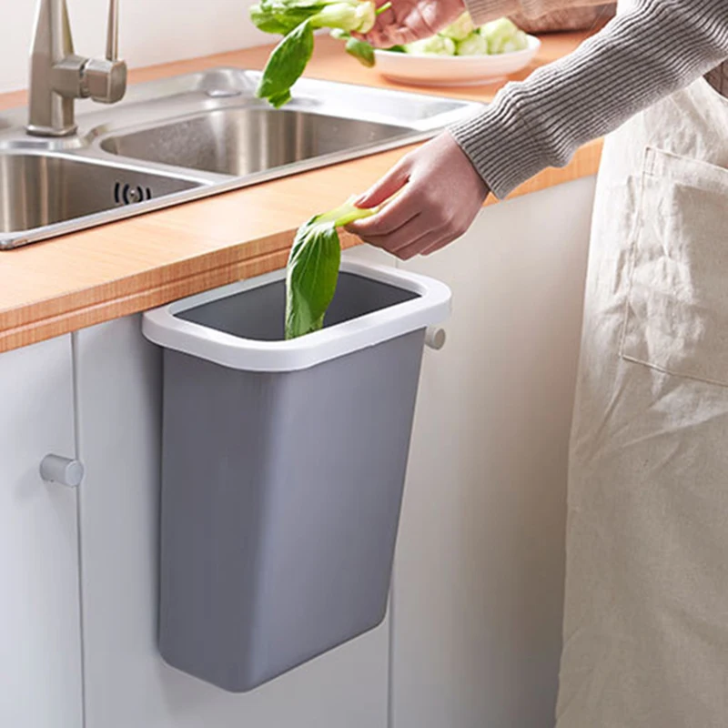 Promotion! Kitchen Hanging Trash Can Door Bathroom Without Cover Household Plastic Bucket Bedside Storage Bucket White Plastic