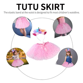 

2Pcs Unicorn Hair Hoop Set Tutu Skirt Set for Halloween Children Kids Party