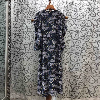 

Novia Party 2019 Autumn Fashion Style Women Sexy Wild Animal Print Long Sleeve Mid-Calf Length Casual Silk Dress Club Vestidos