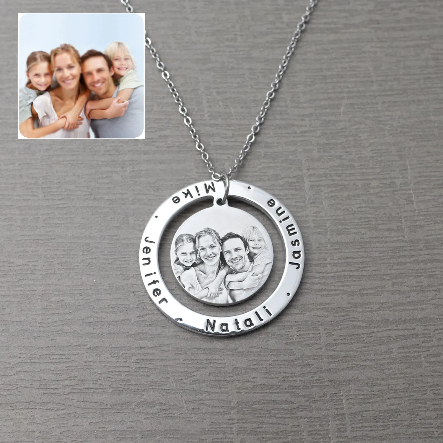 

Custom Picture Necklace, Personalized Photo Necklace, Engraved Family Names Jewelry, Custom Photo Jewelry, Gift for Mother's Day