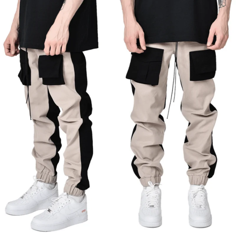 

2020 New Men's Fashion Multi-pocket Cargo Pants Spliced Pants Drawstring Outdoor Male Hip-hop Casual Pants Assorted colors Trou