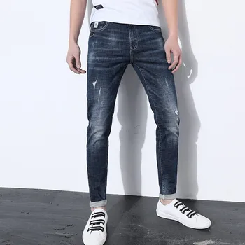 

2020 New Spring Fashion Brand Mens Jeans Casual Cotton Washed Scratched Slim Denim Trousers Pants Blue Jeans for Men 28-36
