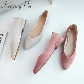 

Krazing Pot new arrival pointed toe sweet low heel women pumps slip on shallow elegant runway office lady dress Spring shoes l71