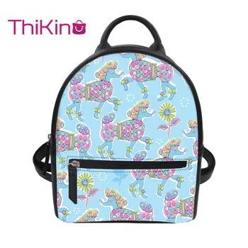 

Thikin Women Poodle Pattern Backpack for Teen Girls Lady Mochila Mini Leather Schoolbag Student Preppy Style Bag Girl Satchel