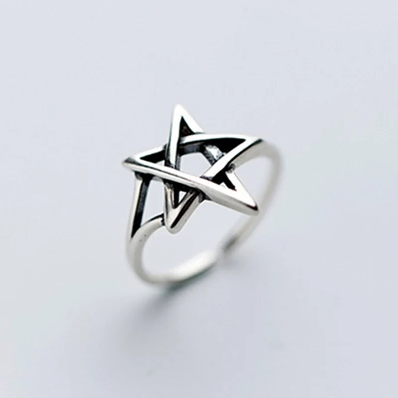 

Exaggerated Personality 925 Sterling Silver Pentagram Rings For Women Jewelry Adjustable Antique Opening Finger Ring Anillos