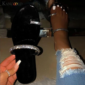 

KANCOOLD Women's Summer 2020 New Fashion Retro Roman Style Casual Shine Rhinestone Slippers Flat Sandals Half Slippers