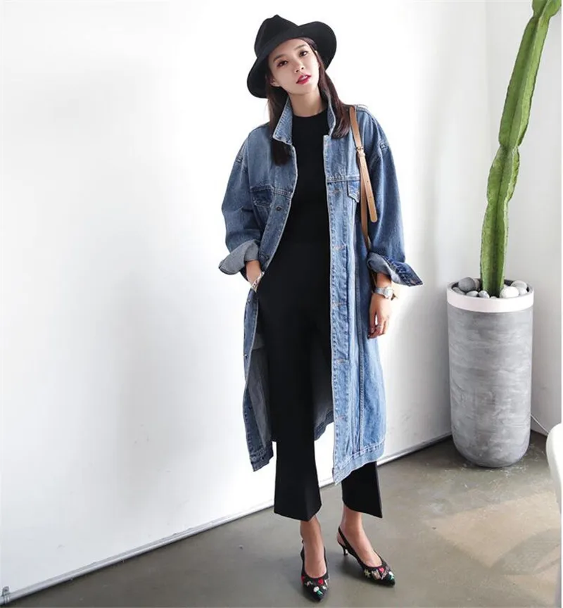 

SZMALL Fashion Winter Long Jean Jackets For Women Plus Size Button Pockets Outwear Coat Female Straight denim Coats Clothing
