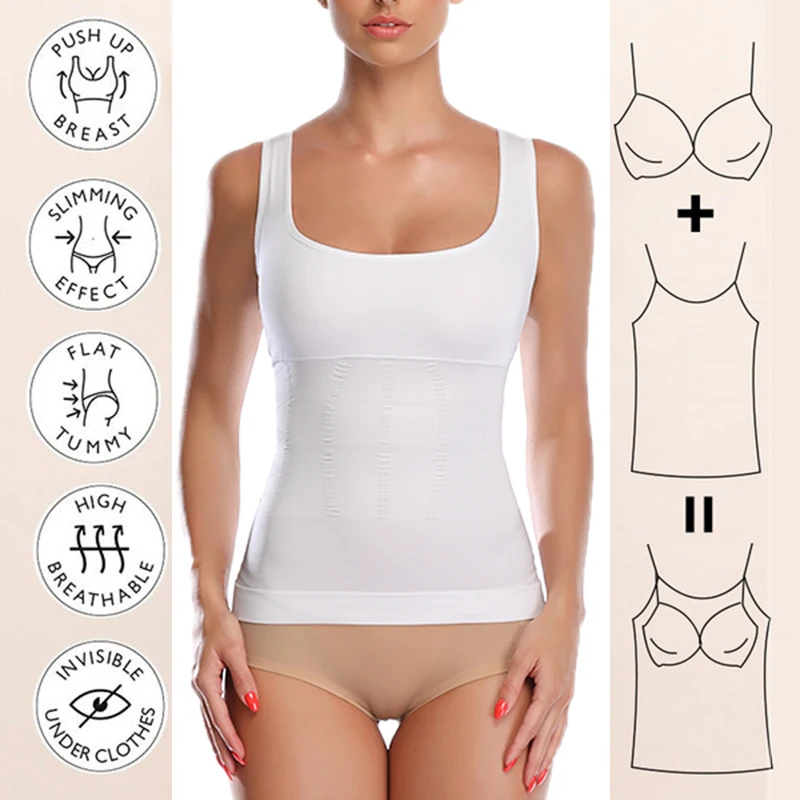 Women Magic Body Shaper Bra Shapewear Tank Top Slimmer Camisole Compression Shirt Slimming Underwear Corset Tummy Control Vest spanx thong