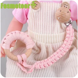 Fosmeteor – ensemble de jouets en bois de hêtre pour bébé, Clips pour apaiser le bébé, sucette en coton tissé, chaîne, anneau de dentition 