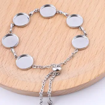 

Onwear 5pcs Stainless Steel Adjustable 12mm Cabochon Bracelet Base Setting Blanks diy cameo bezel Trays for jewerly making