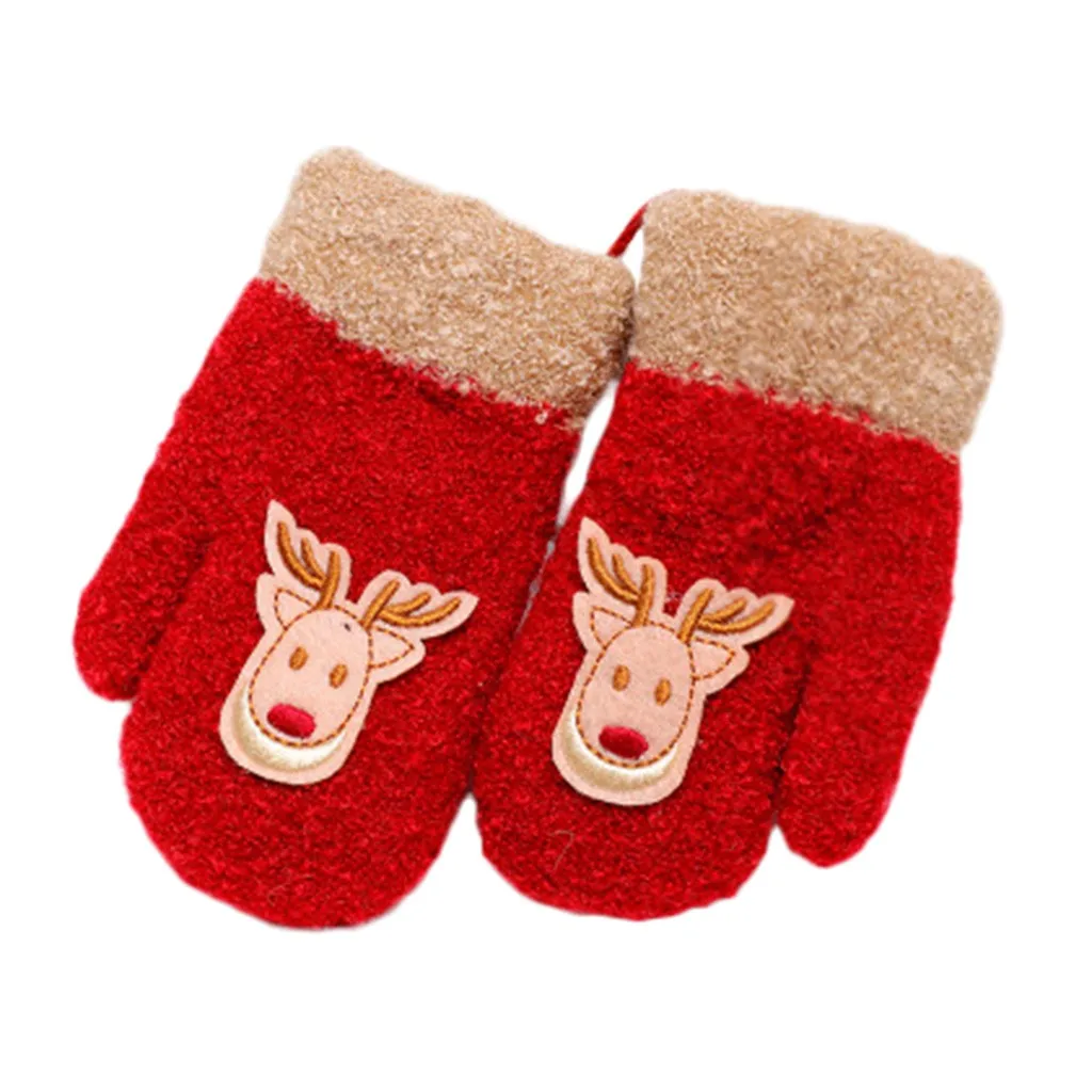 Children Kids Gloves Christmas Warm Knitted Winter Gloves Deer Printed Full Finger Tactical Gloves Перчатки Guantes Rekawiczki