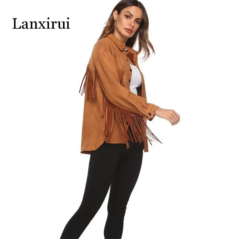 wonderful New Fringed long sleeve cashmere jacket spring summer women Plus Overcoat Outwear Fashion Female Wa