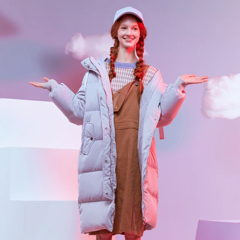 Goedkoop Metersbonwe Nieuwe Lange Warm Donsjack Vrouwen Winter Warm 80% Witte Eendendons Hooded Vrouwelijke Outdoor Jas Winter Uitloper