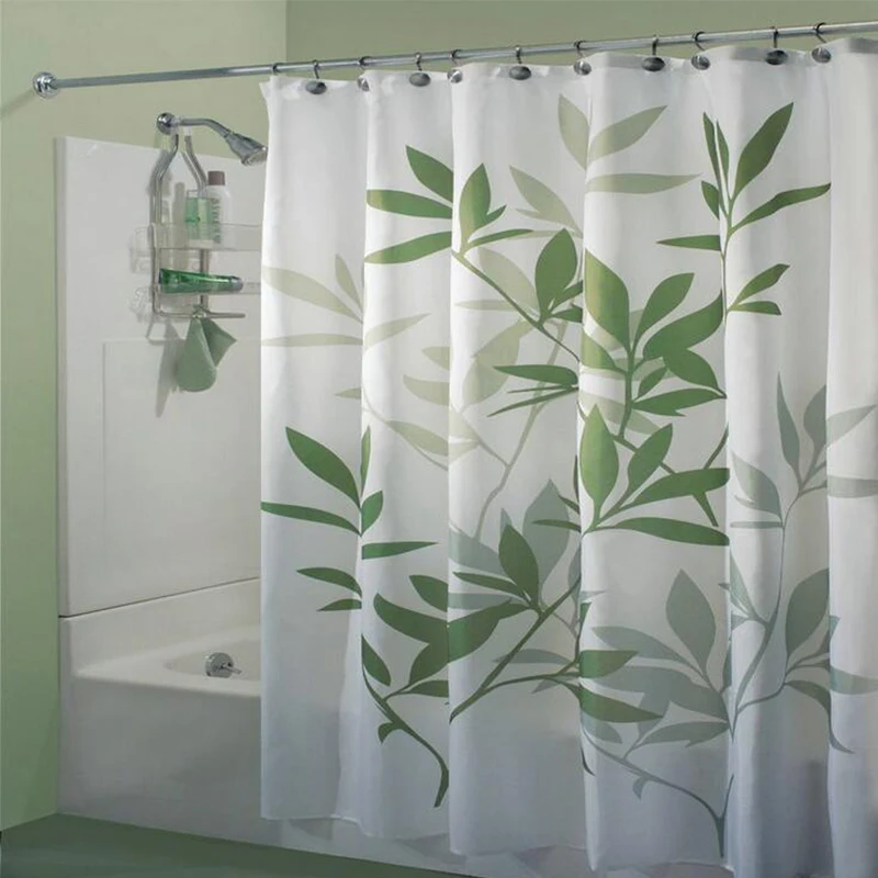 Штора для ванной из 100% полиэстера с принтом зеленых листьев|polyester shower curtain|curtains for