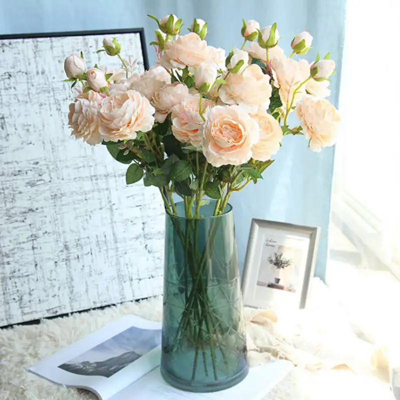 

2019 new Quality Silk Flower European Artificial Flowers Fall Vivid Rose Fake Leaf Wedding Party Decor Home Party Decoration