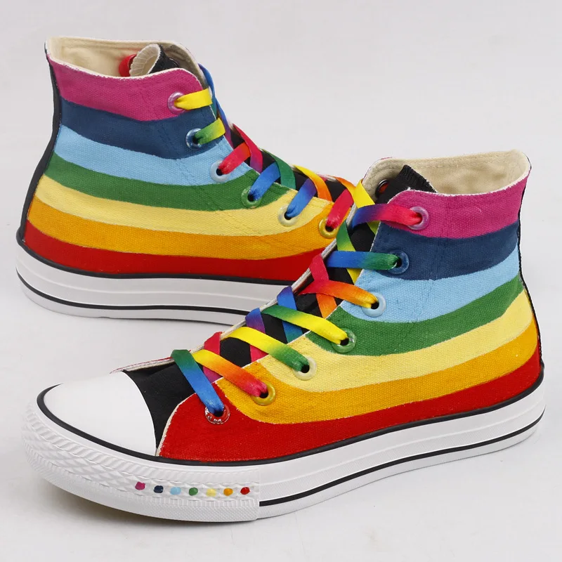 Радужная обувь женская модная обувь на шнуровке Harajuku Lovers Rainbow Повседневная парусиновая обувь для взрослых Повседневная разноцветная обувь женские кроссовки на плоской подошве