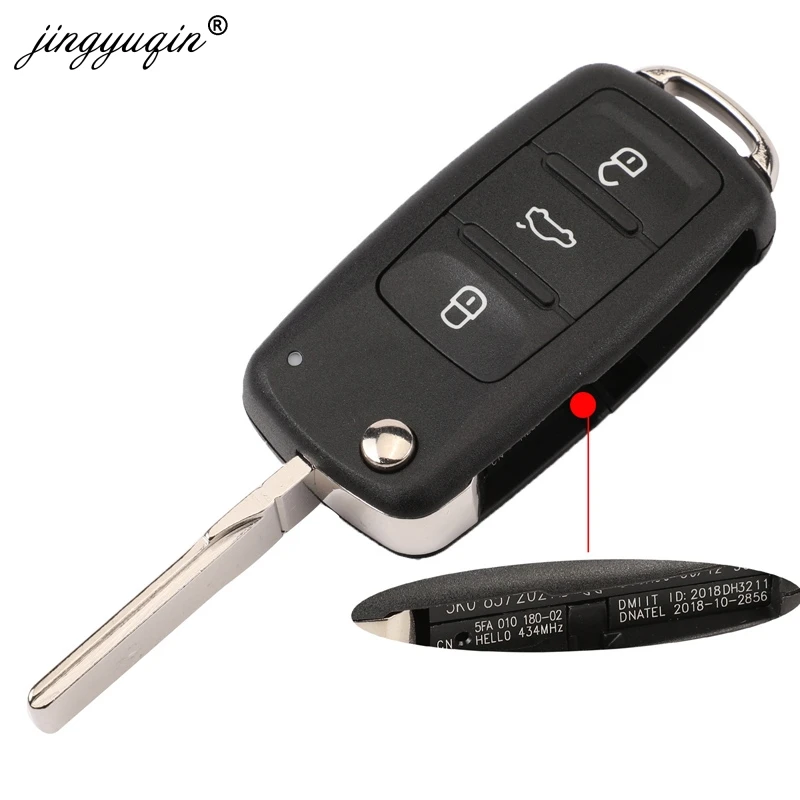 Jingyuqin 10x 폭스 바겐 폴로 세단 골프 6 passat b6 폭스 바겐 touran 보라 플립 키 5k0837202ad 434 mhz id48 원격 제어 자동차 키