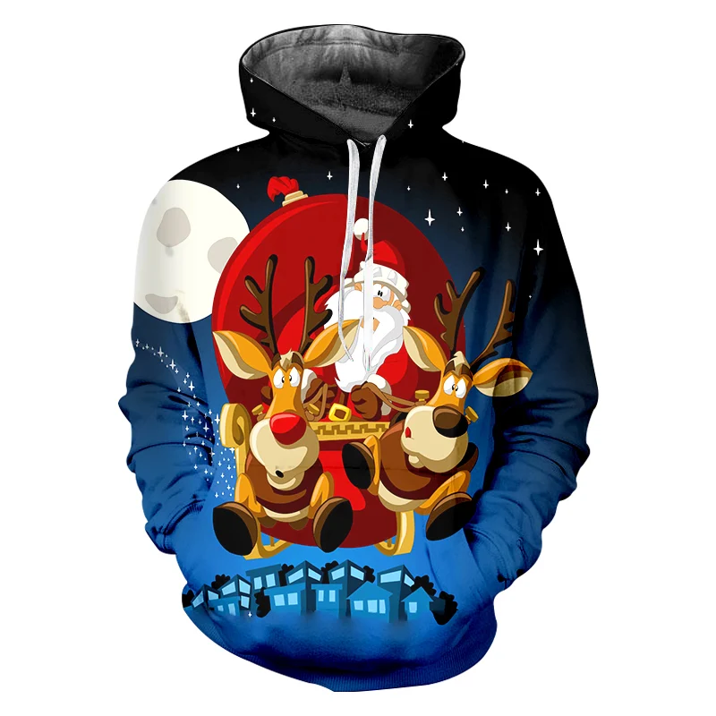 CJLM Мужская Рождественская одежда с рисунком Луны и 3D принтом с милым капюшоном Санта-Клауса и лося Повседневный трендовый пуловер