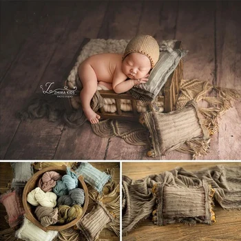 

Baby Photo Shoot Feather Yarn Unisex Stretch Cotton Wrap Posing Pillow Suit Set For Newborn Photography Studio Props Accessories