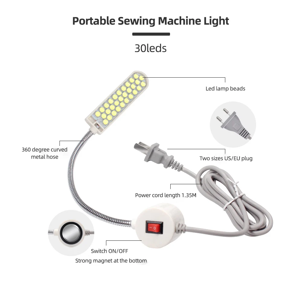 СВЕТОДИОДНЫЙ Свет Швейной Машины Супер Яркий Магнитное Основание Монтаж Лампы Гусиная Шея Портативные Рабочие Фонари Для Верстака Промышленного Освещения