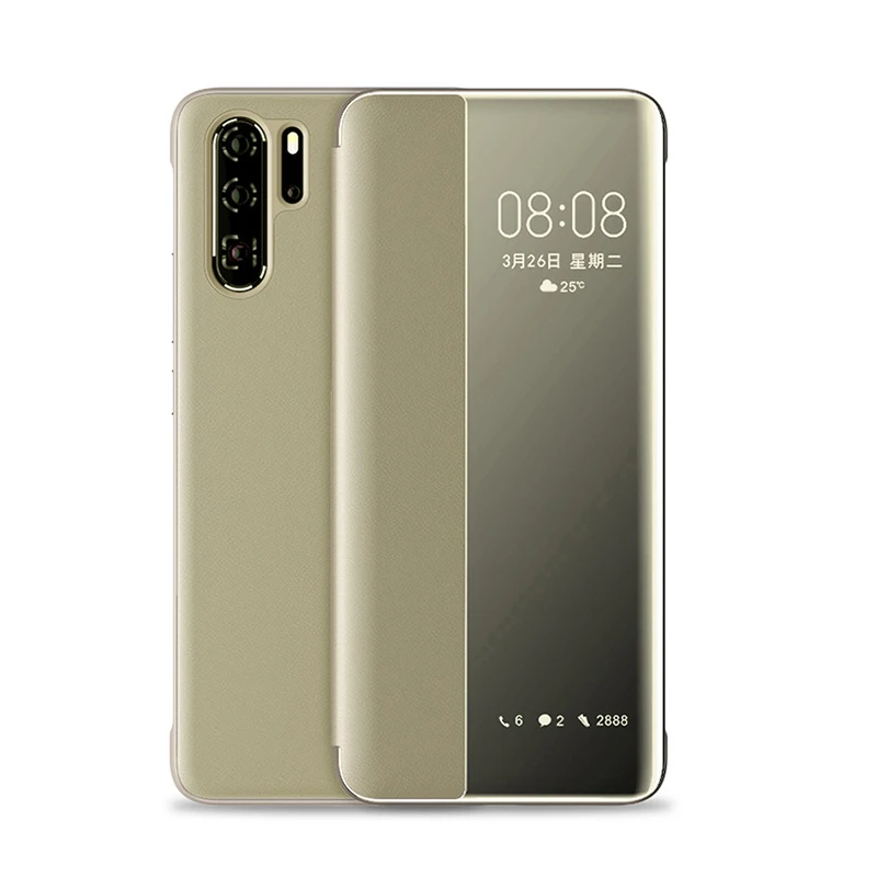 Gold Умный оконный чехол для huawei P30 Pro P20 Lite Light P10 Plus откидной Чехол, кожаный чехол бампер для mate 20 Pro 10 Lite Lait Case - Цвет: Gold