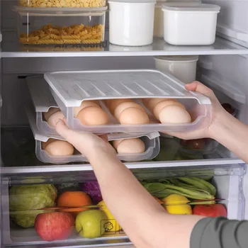 

Kitchen Egg Storage Box Holder Auto-Scroll Rack Refrigerate Home Plastic Space Saver Container Orgnizer