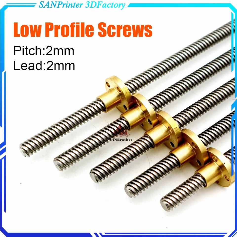 

3D Printer T8 Lead Screw OD 8mm Pitch 2mm Lead 2mm 200mm 250mm 300mm 350mm 400mm 450mm 500mm With Nut For Reprap