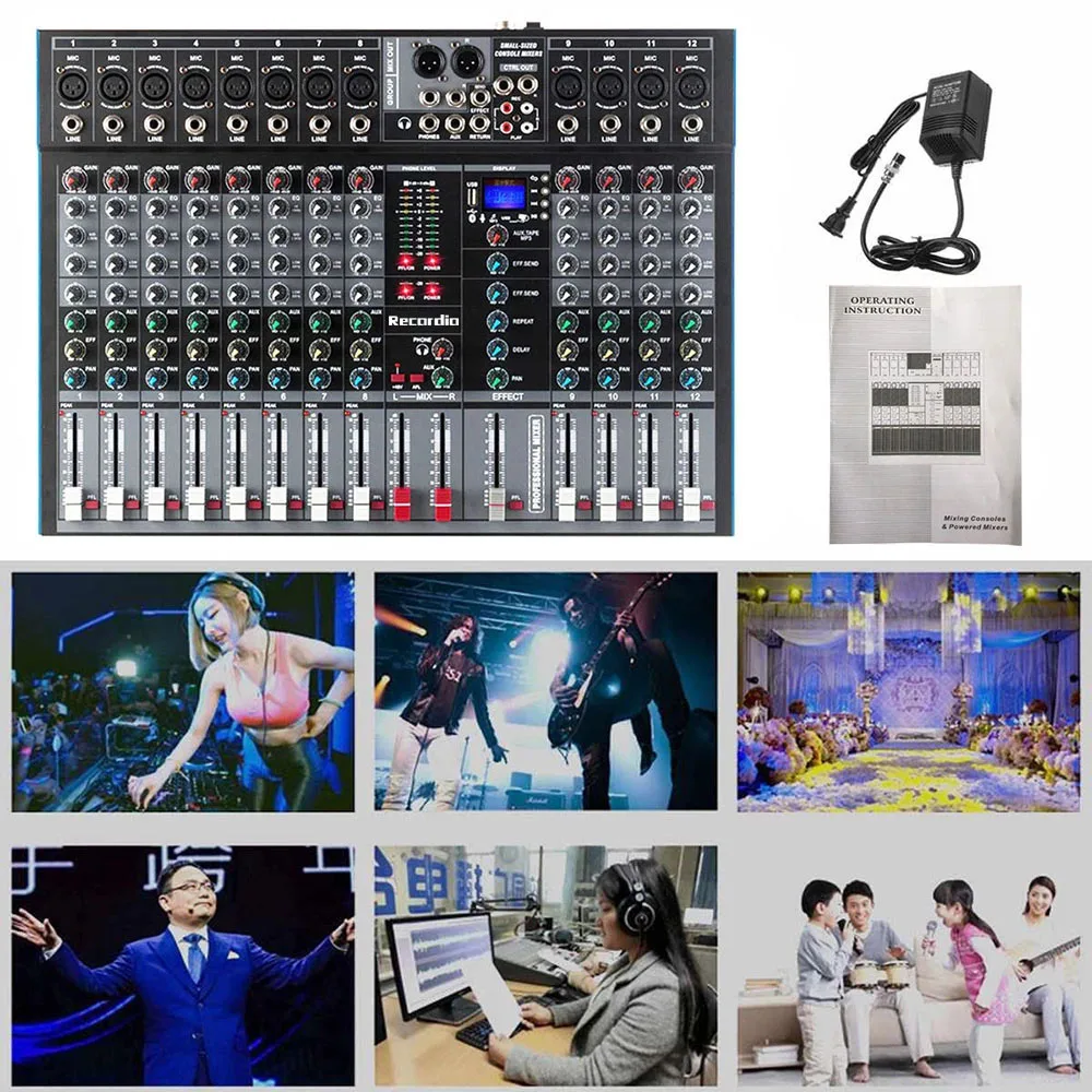 GAX-ET12 Professional 12 channel mixer single group output Blueteeth with effect reverb for stage wedding performance
