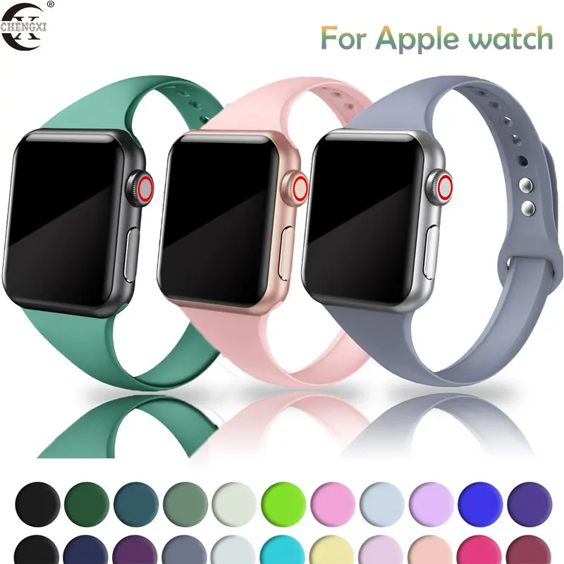Ремешок для Apple Watch 5 4 3 38 40 42 44 мм спортивный браслет однотонный мягкий силиконовый