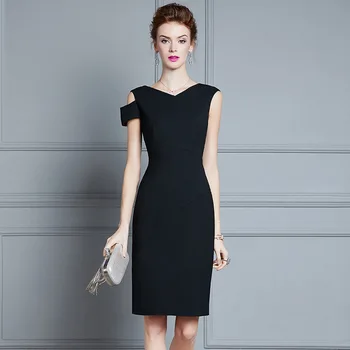 

Women dress Slim Summer dress sleeveless High waist V-Neck Straight dress Women WHL014