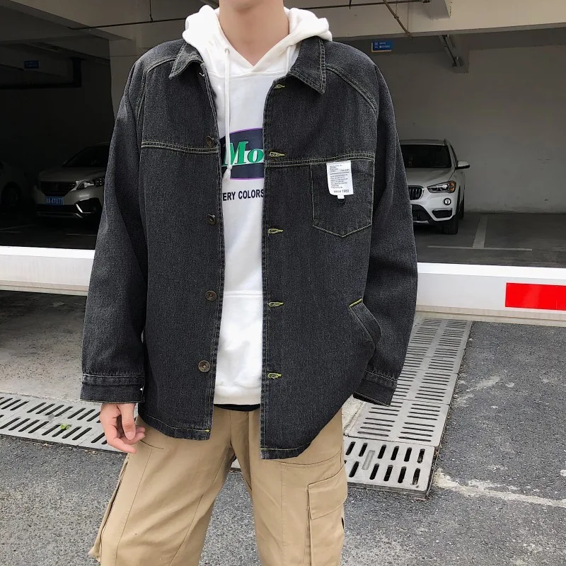 

Large Size Autumn & Winter Hong Kong Style Jeans Coat Men's CHIC Korean-style Simple Versatile Pendant Sense Jacket Jk03