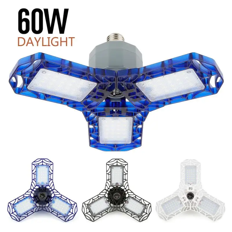 60W 40W LED Garage Light Super Glare Ceiling Light For Home Warehouse Workshop AC85-265V Folding Three-Leaf Deformation Lamp
