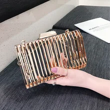 Metal Material Women Designer Handbags 2021 Girl Shopper Purse Fashion Casual Individuality Champagne Chain Hollow Crossbody Bag 